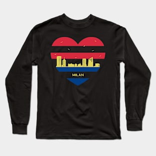 Italy City Skyline cityscape Heart Shape Birds Flying Milan Long Sleeve T-Shirt